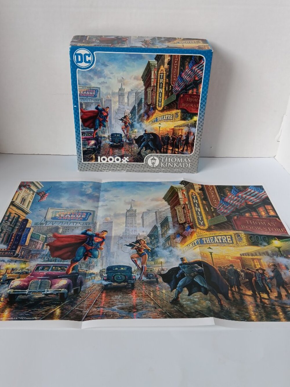 Thomas Kinkade DC Comics 1000 Pc Puzzle W/ Poster Batman Superman Wonder Woman
